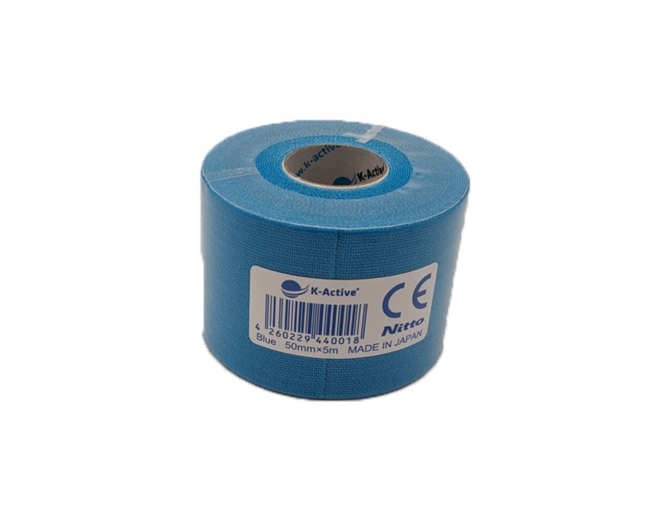 Blaues K-Active Classic Kinesiologie Tape (50mm x 5m), wasserfestes Tape für medizinische Anwendungen und Sportler.