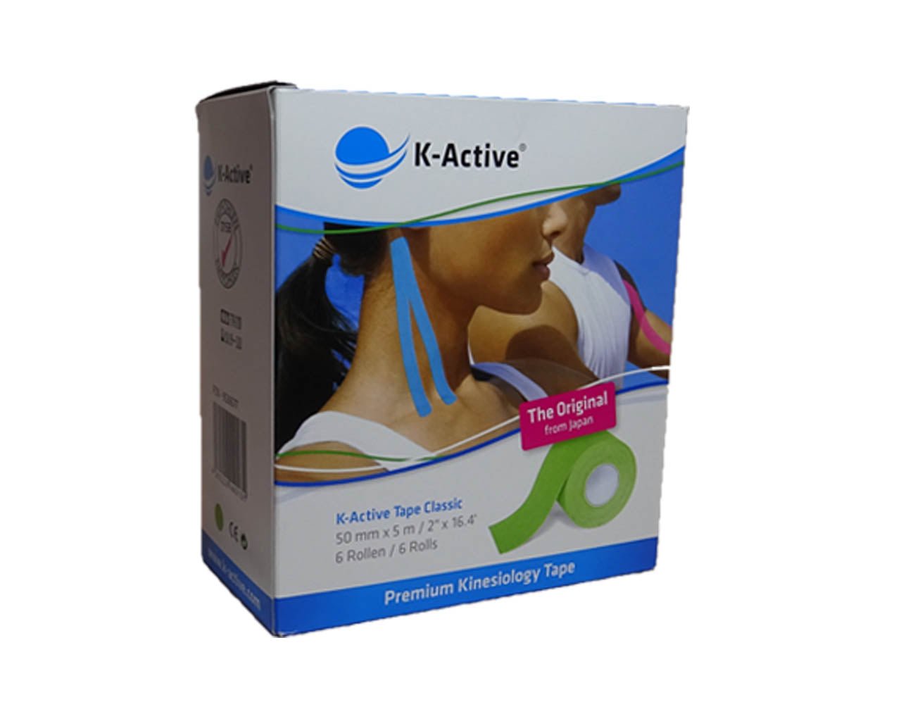 Grünes K-Active Classic Kinesio-Tape, 5cm Breite, Original K-Active Rolle für Therapie und Regeneration.