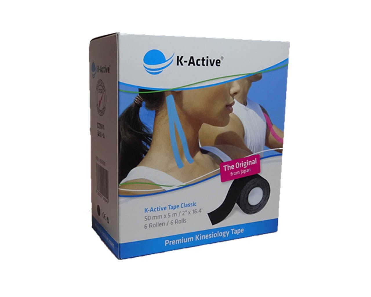 Rolle K-Active Classic Kinesiologie Tape in Schwarz, 5cm x 5m, Original Tape für Sportmedizin und Physiotherapie.