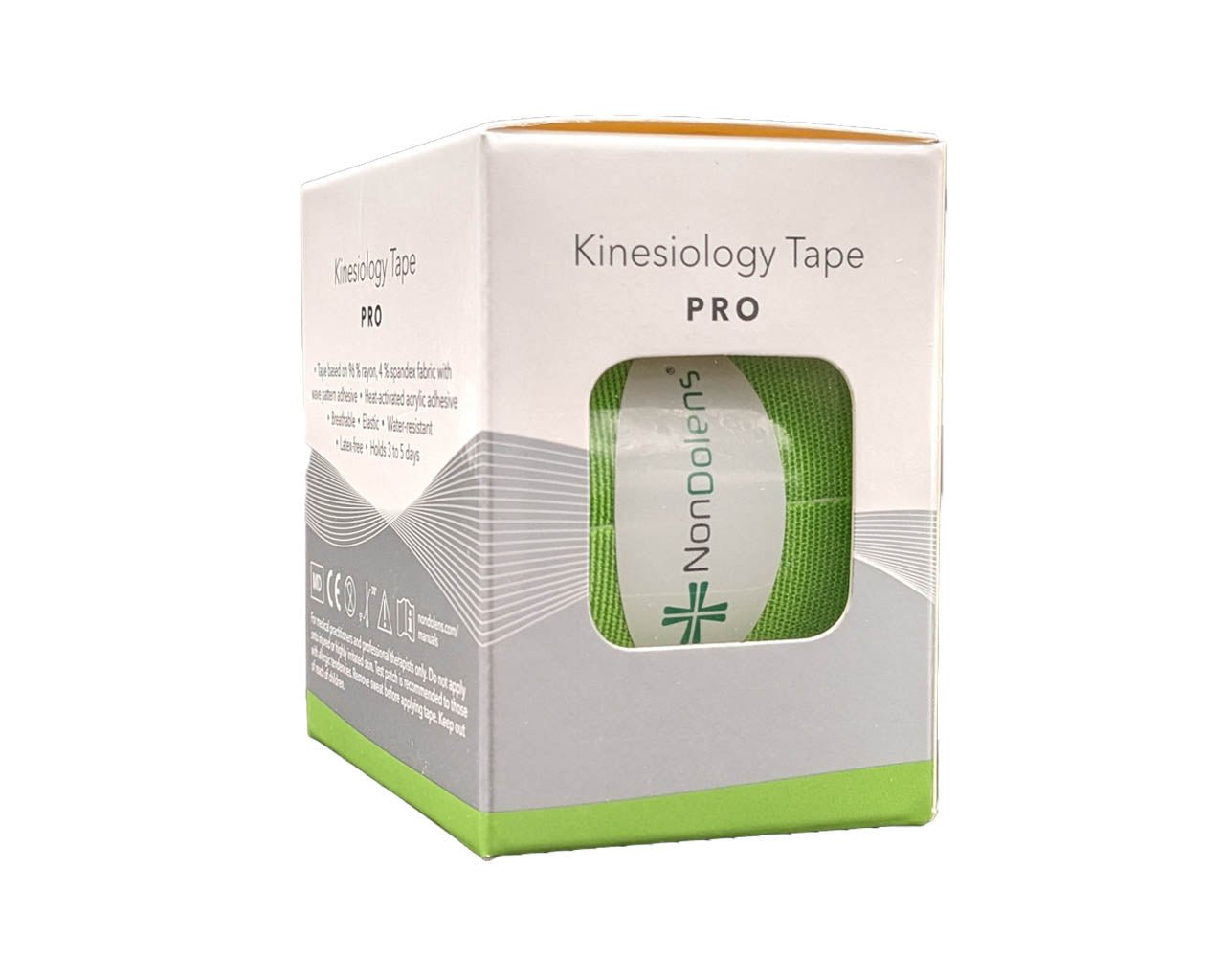 Grüne Rolle NonDolens Tape Pro Kinesiologie Tape, 5 cm breit, Profi-Qualität für Regeneration, Lymph-Anlagen und Physiotherapie.